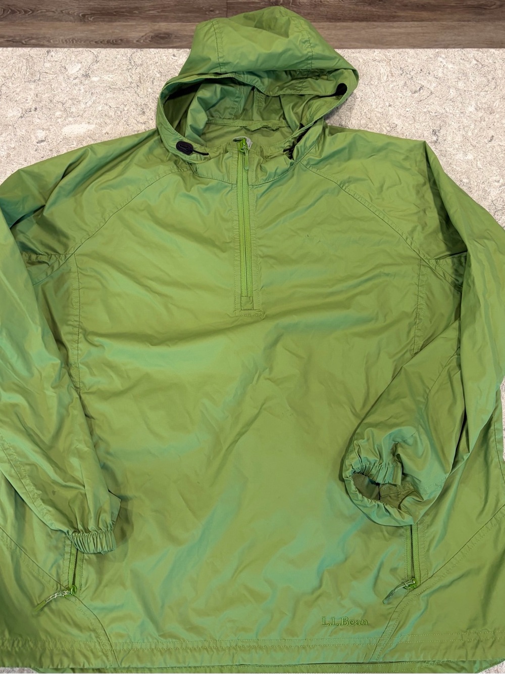 L.L. Bean Olive Green Hooded Windbreaker Pullover